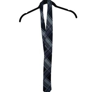 Kenneth Cole Plaid Slim Silk‎ Tie Blue Black Career Preppy